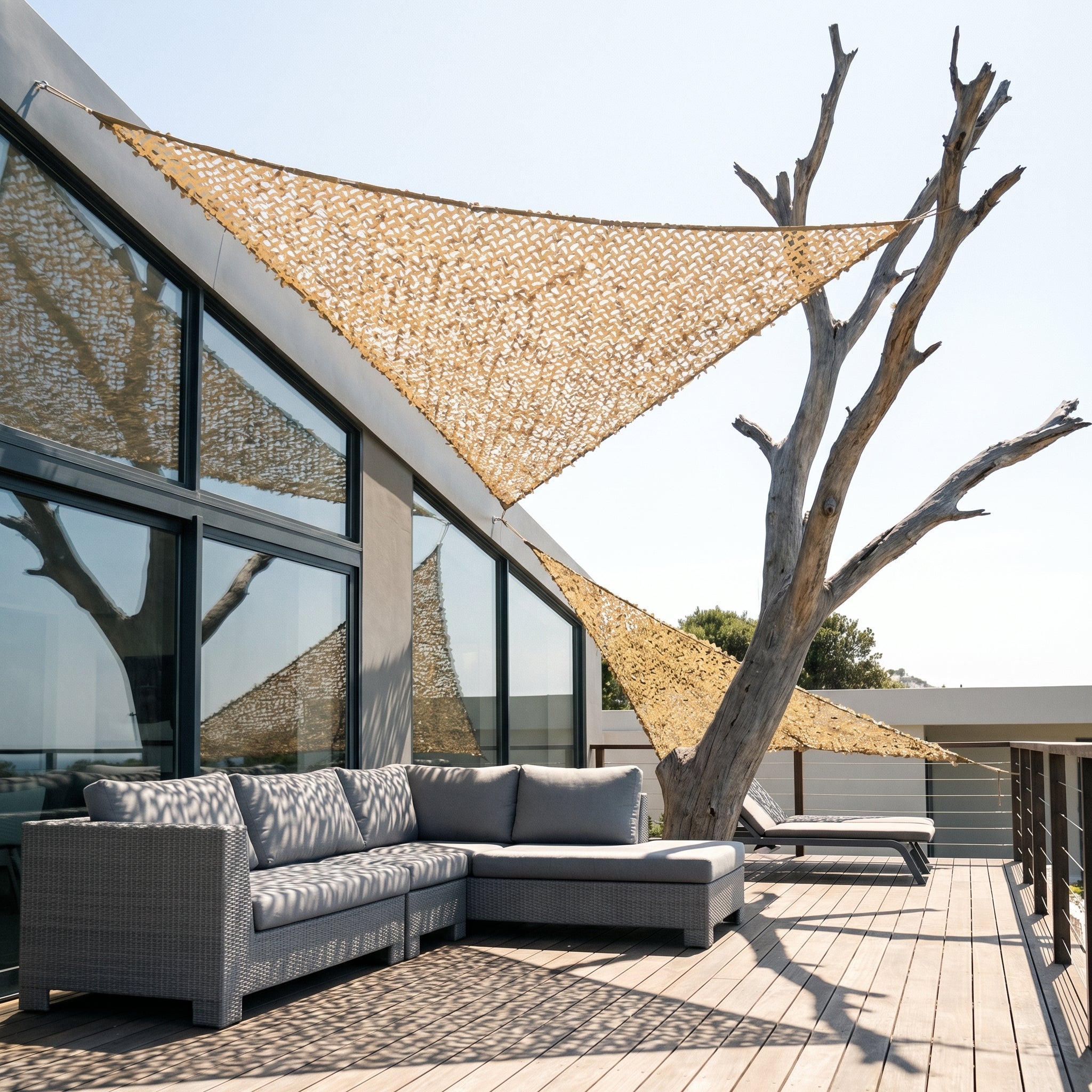 Sand Triangle Shade Net for Pergola Corner - 3-Point Warm Tone