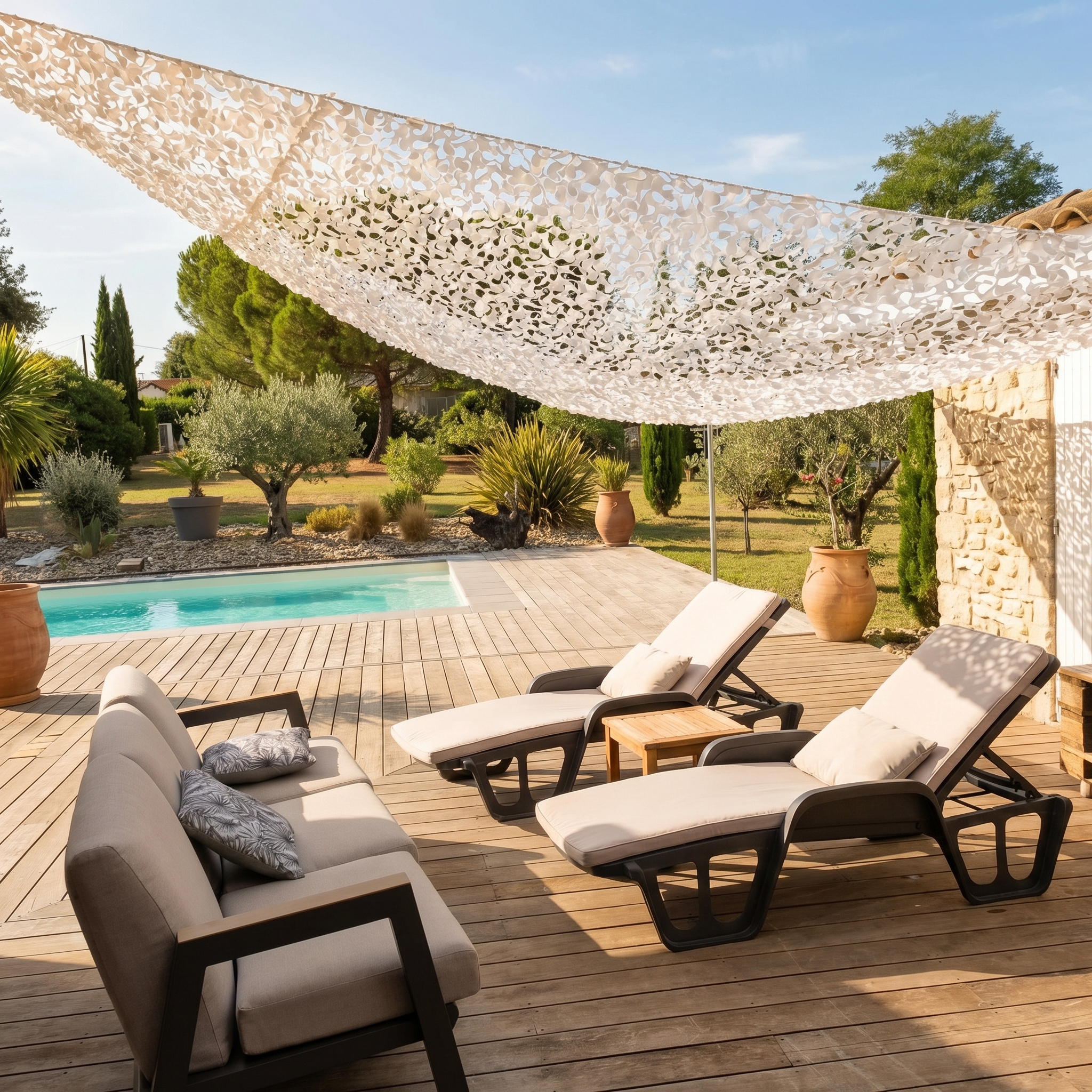 White Triangle Shade Net for Patio & Balcony - 3-Point Mount