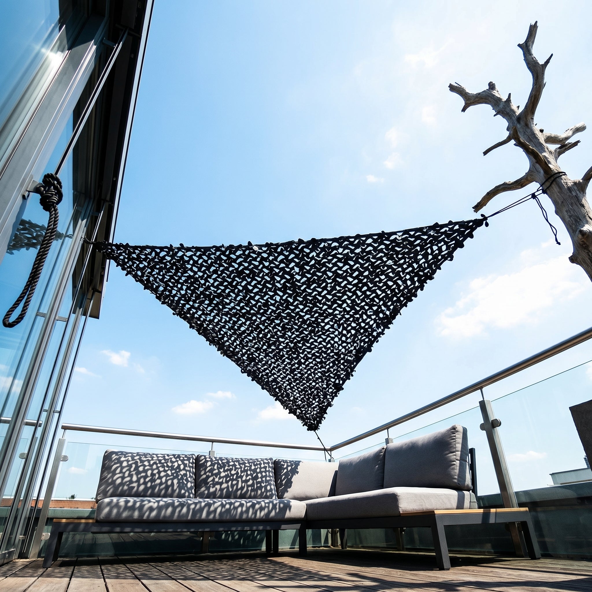 Jet Black Triangle Shade Net for Modern Patio - 3-Point Design