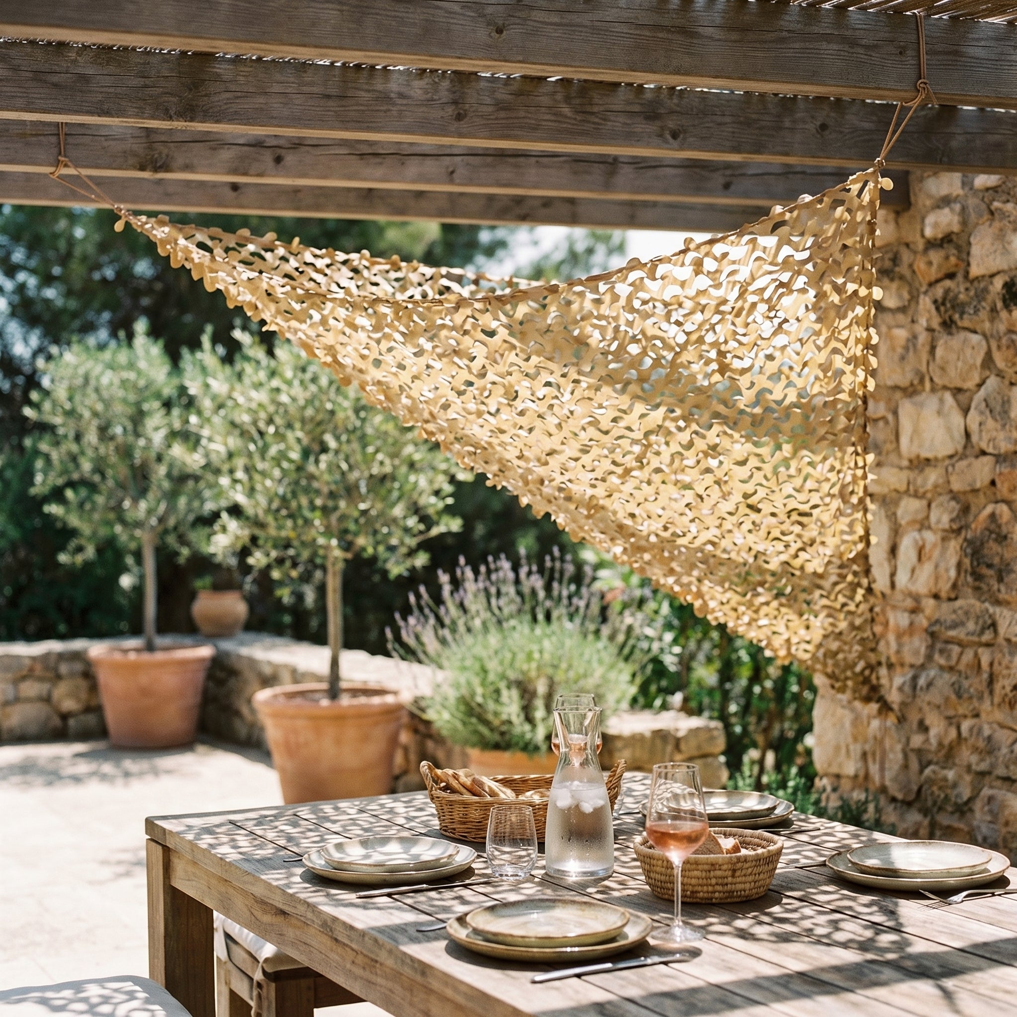 Sand Triangle Shade Net for Pergola Corner - 3-Point Warm Tone